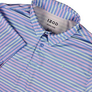 IZOD Polo Shirt Boys XL Blue Striped Short Sleeve Performance Golf Top IZSHB4KF